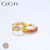 czcity cute high quality 925 silver sterlingtopaz stud earrings for women fashion wedding pink 18k plated female christmas gift