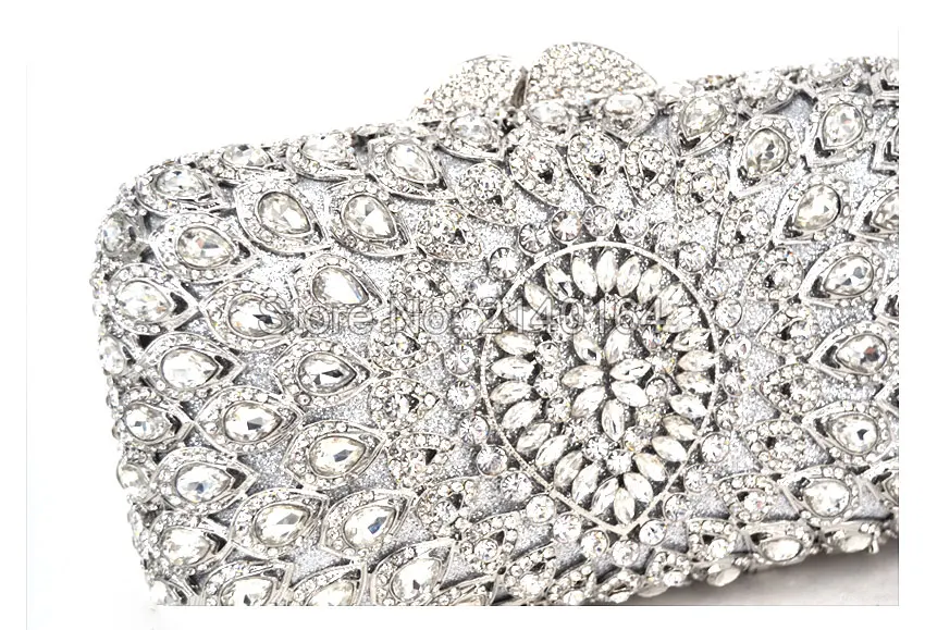 Металлический жесткий чехол Дамский прозрачный клатч с кристаллами вечерние