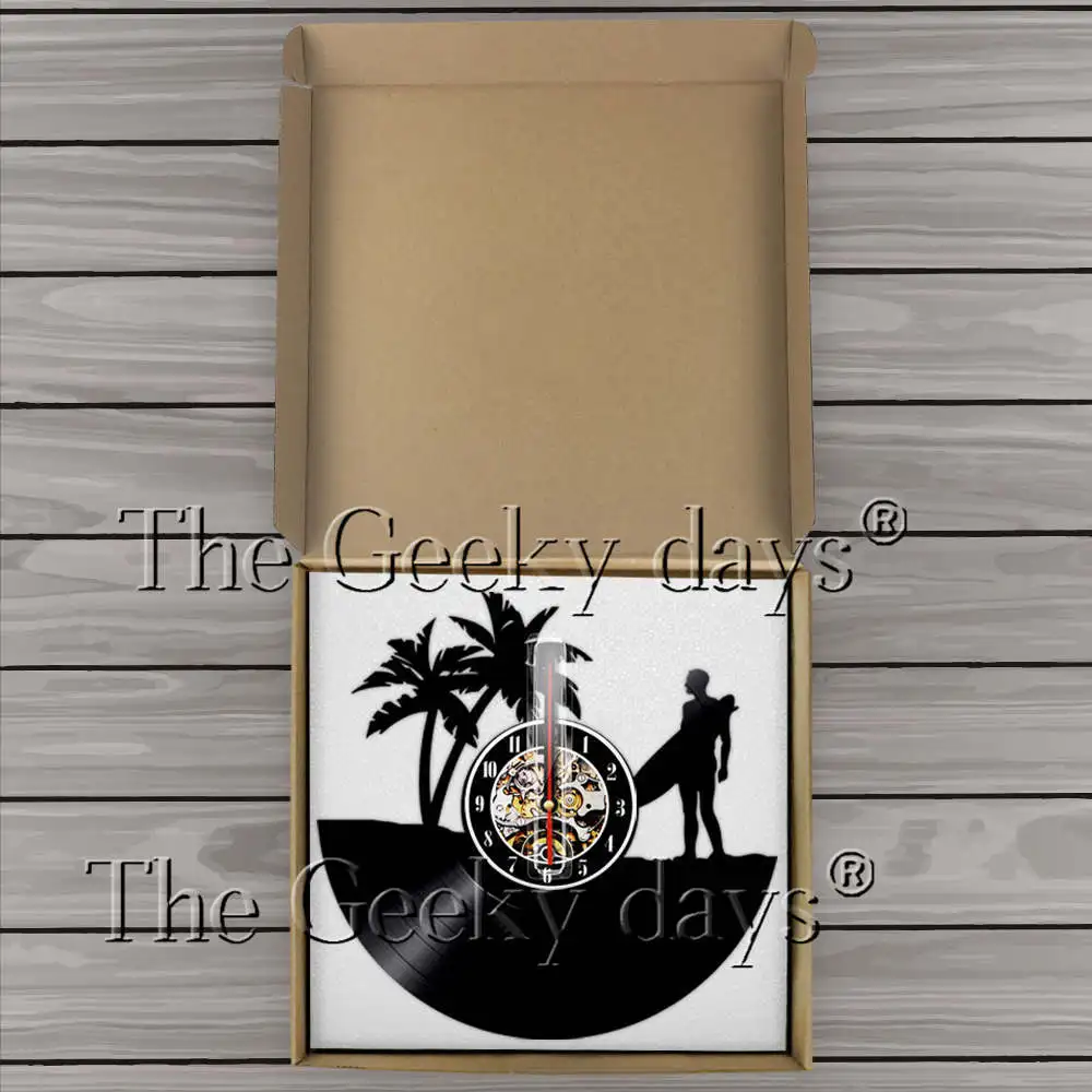 Hawaii Wall Clock Modern Surfing Time art Surfboard Beach Kids Room Art Vinyl Surfer Gift Idea | Дом и сад