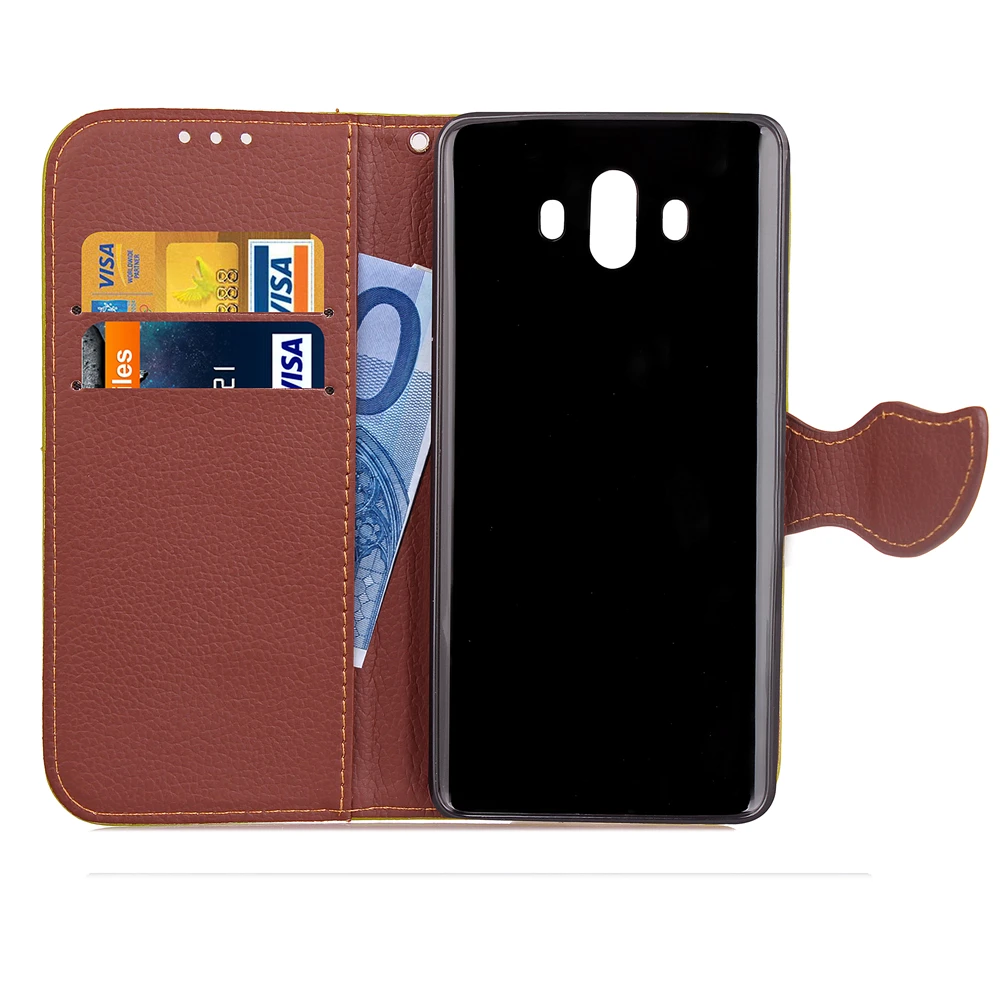 Cover Mobile Phone Case For Huawei Mate 10 5.9&quot Leaf Design Flip PU Leather TPU Shell Holster Bag Card Slot Kickstand Hand Strap |