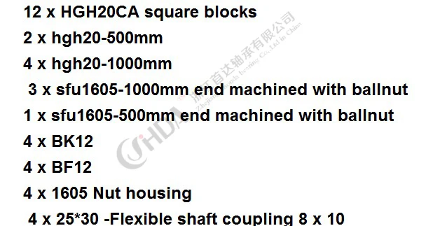 cnc набор HGR20 квадратные линейные направляющие наборы 12 шт. HGH20CA+ SFU605/1610 1605 шариковый винт+ BK BF12+ муфта вала - Цвет: RGH20-500-1000