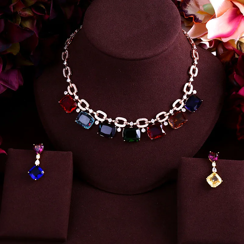 Новейший роскошный блестящий кубический циркон прозрачные серьги ожерелье