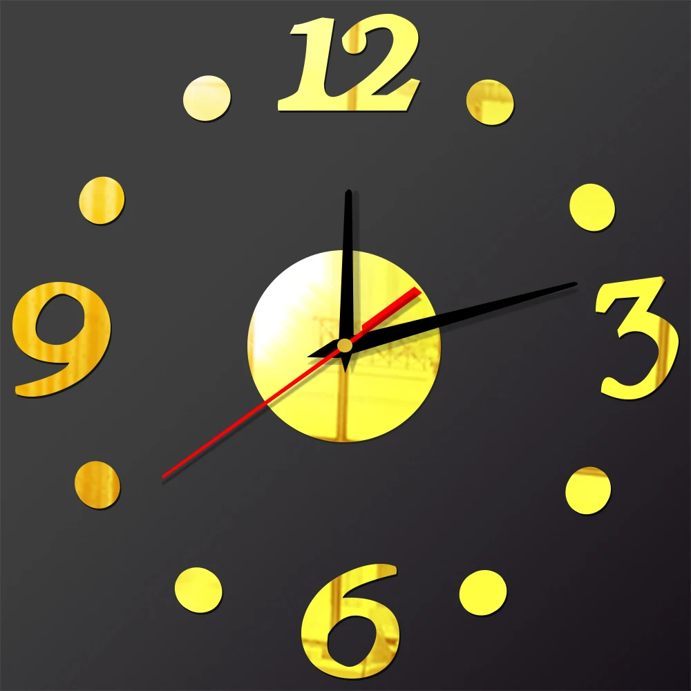 Номера Точки Акриловые DIY кварцевые не тикают Тихая настенные часы самоклеющиеся