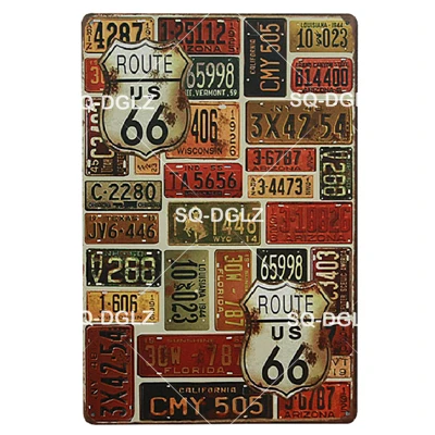 [SQ-DGLZ] мотель ROUTE 66 Оловянная вывеска Настенный декор американцы мужские уличные металлические поделки живопись Plaques 66 ROUTE США карта художественный плакат