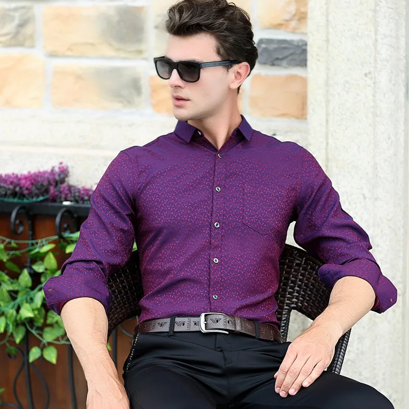 Мужская летняя рубашка с принтом приталенная длинным рукавом стирающаяся водой 2017|slim fit clothes|f shirtsfashion shirt |