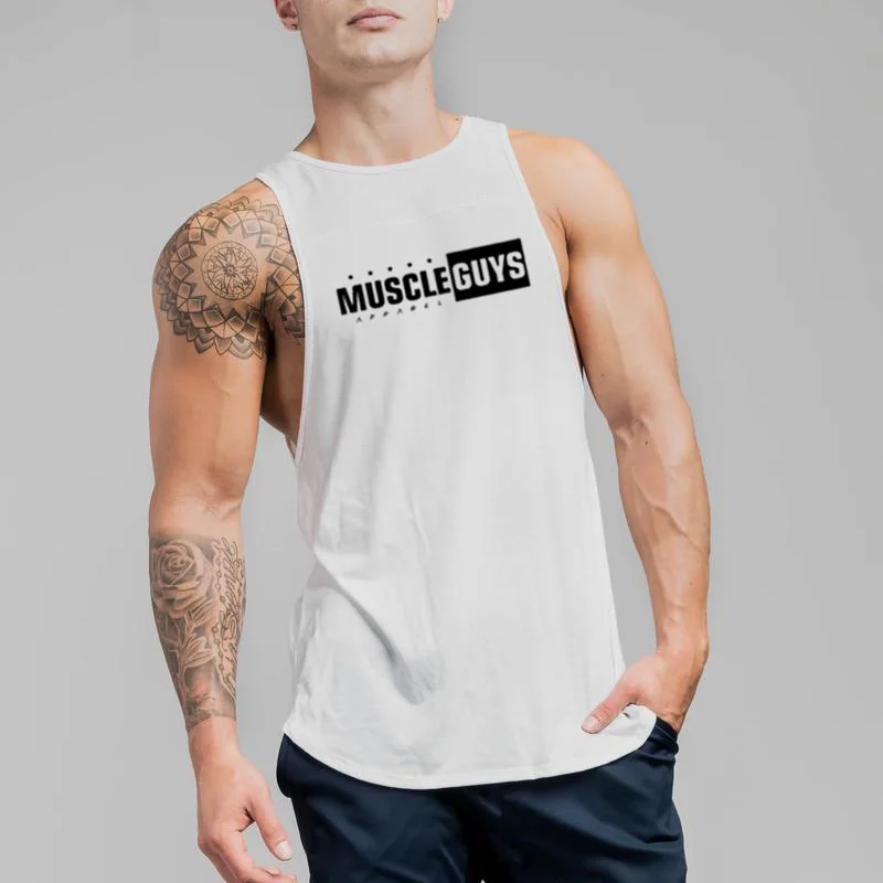 Тренажеры торговой марки muscleguys одежда Спортивная майка для бодибилдинга Топ для мужчин Фитнес рубашка мышцы без рукавов жилет Tanktop - Цвет: Белый