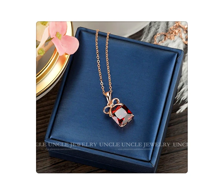 Розовый Золотой Цвет Красный квадратный фианит милый бантик стиль женский