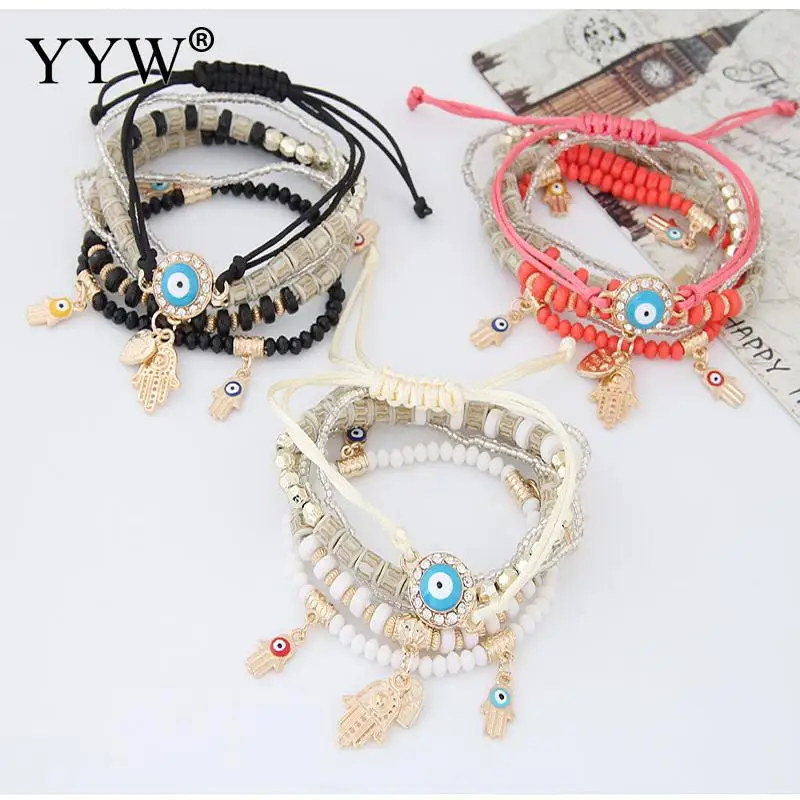 

Multilayer Beads Bracelet Turkish Pulseras Blue Evil Eye Heart Hand Charm Bracelets & Bangles For Women Boho Jewelry Ethnic Gift