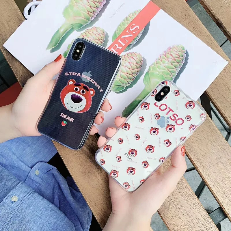Cute Cartoon Toy story Lotso Clear Strawberry bear cover for iphone 7 8 6s 6 plus x xs max xr candy tpu soft case cases coque |