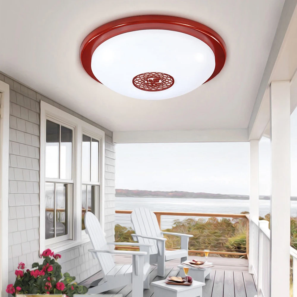 New Chinese Style Wooden Acrylic Carved LED Red Round Ceiling Light Lamp For Foyer Study Corridor Hallway Balcony Bedroom | Лампы и