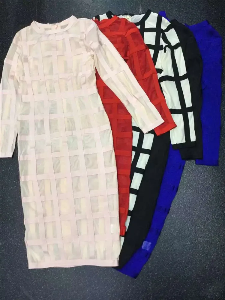 Платье знаменитостей с длинным рукавом Сетчатое Бандажное платье в полоску до