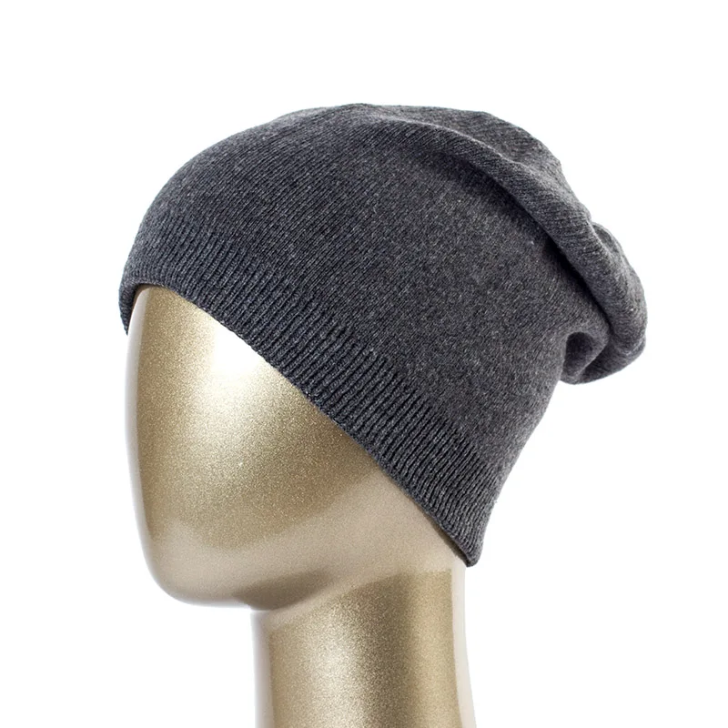 Dark gray Geebro двухслойная Женская кашемировая вязаная шапка бини женская зимняя теплая простая серая шерстяная громоздкая шапка Skullies Beanie шапки для женщин - Цвет: Dark gray