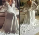 Винтажные скромные пляжные свадебные платья 2021 с длинными рукавами, богемные кружевные шифоновые свадебные платья, свадебное платье для невесты в сельском стиле