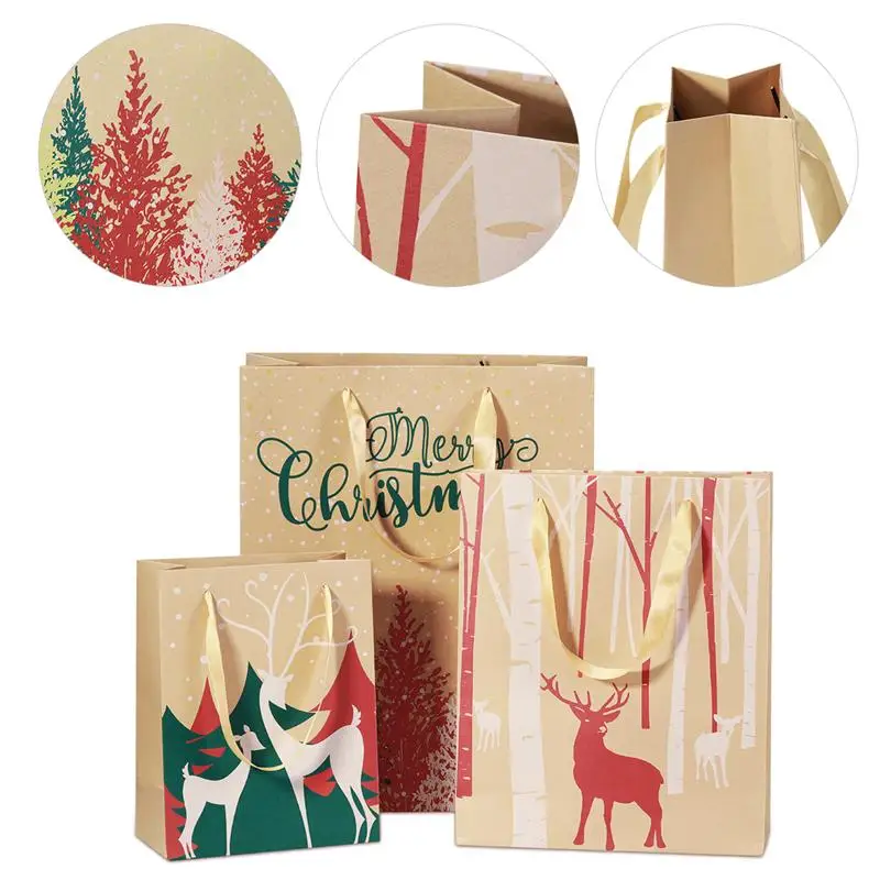 

24pcs Kraft Paper Bags with Handle Party Gift Bag Christmas Favor Present Bag Wrapping Bags Xmas Decoration Supplies