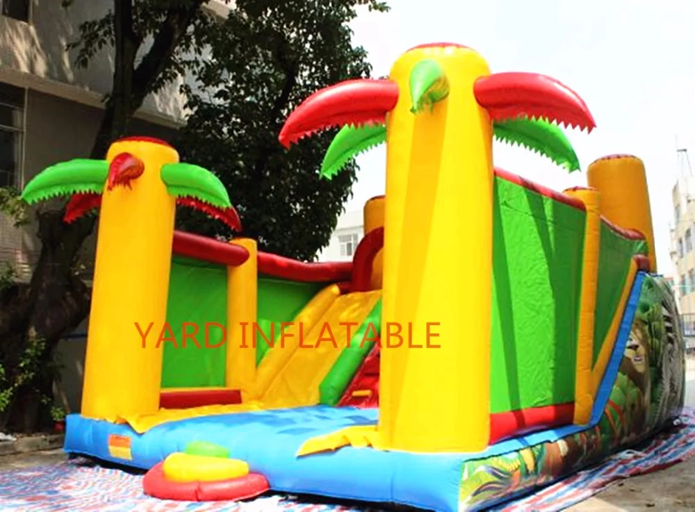 

In Stock Palm tree Shape Inflatable Slide Jumping House For Sales