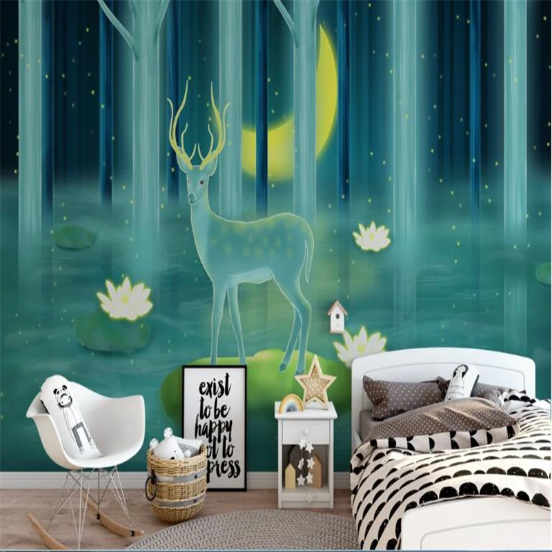 Обои beibehang papel de paredeFantasy Art Nordic Simplicity Animal Forest Deer Beast ручная роспись для детской