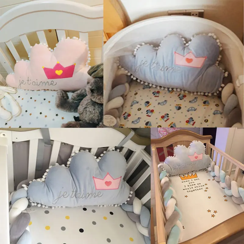 Розовый синий серый кроватка сторона детская подушка кровать бампер