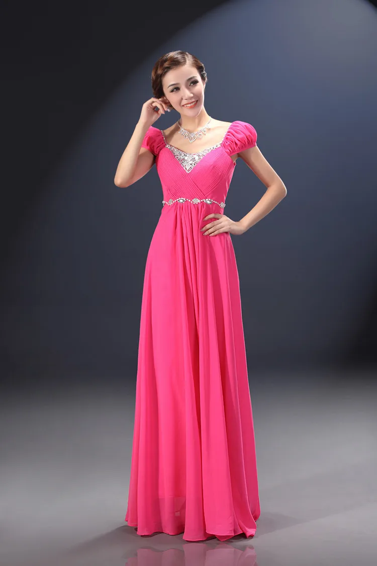 Robe demoiselle d'honneur Сексуальная V образным вырезом шифоновый кристалл с короткими рукавами трапециевидной формы бирюзовый Королевское, голубое, розовое платье для вечеринки с длинными