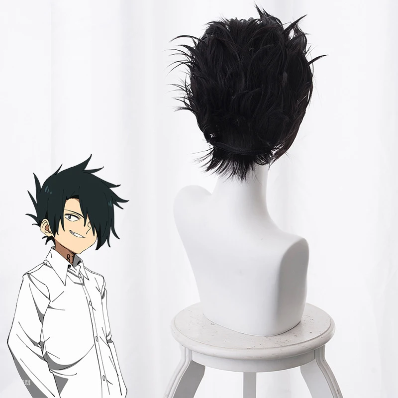 Парик для косплея из аниме Yakusoku no Neverland волосы головной убор черные термостойкие