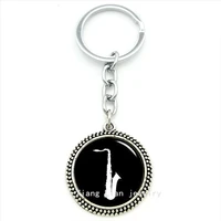 vintage classic music jewelry keychain black and white saxophone musical instrument key ring jewelry musician lover gift t502