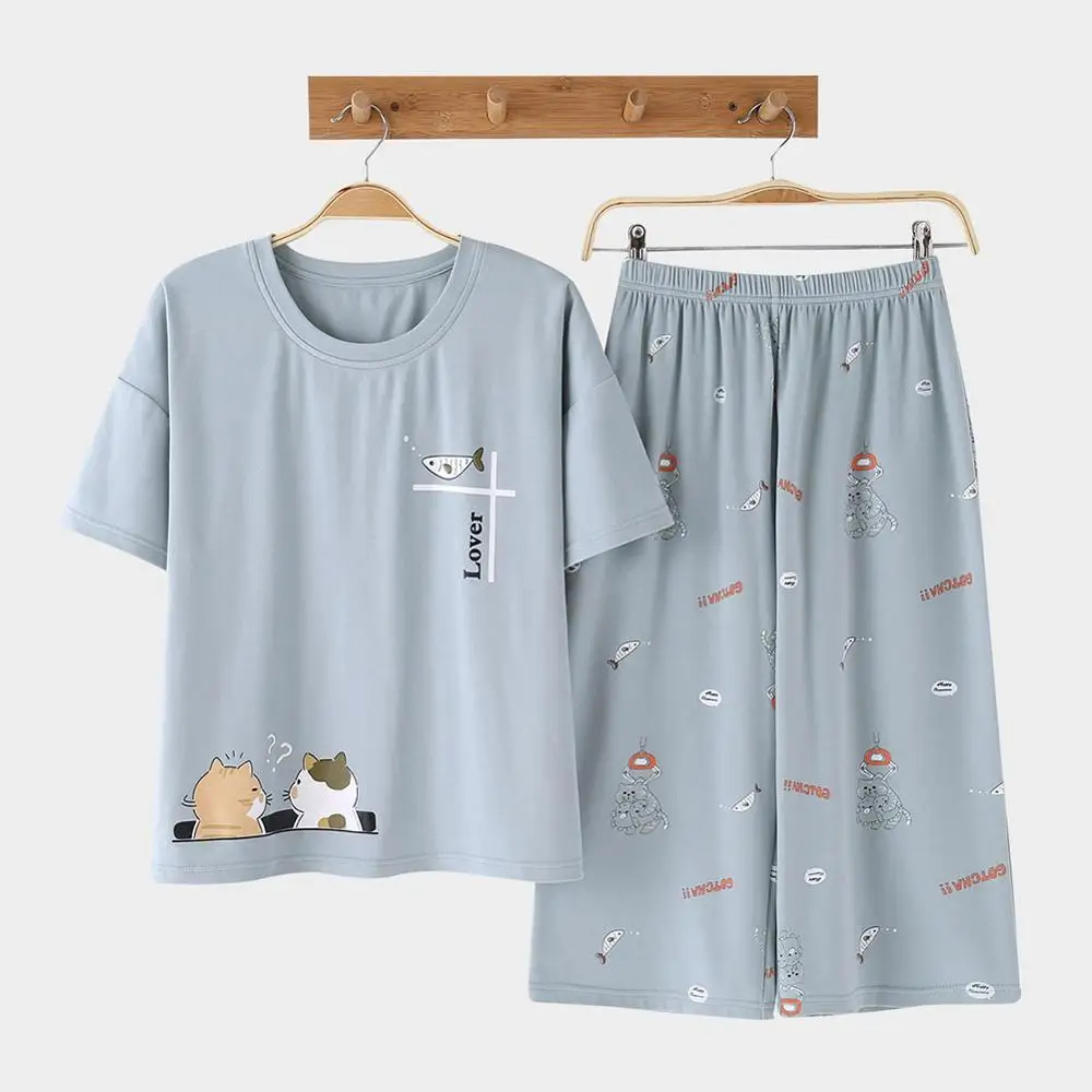 Sleepwear-Gray DANALA хлопковые повседневные женские пижамы, комплекты летних пижам с принтом животных, модные комплекты одежды для сна с коротким рукавом, домашние костюмы, одежда для сна для женщин - Цвет: Sleepwear-Gray