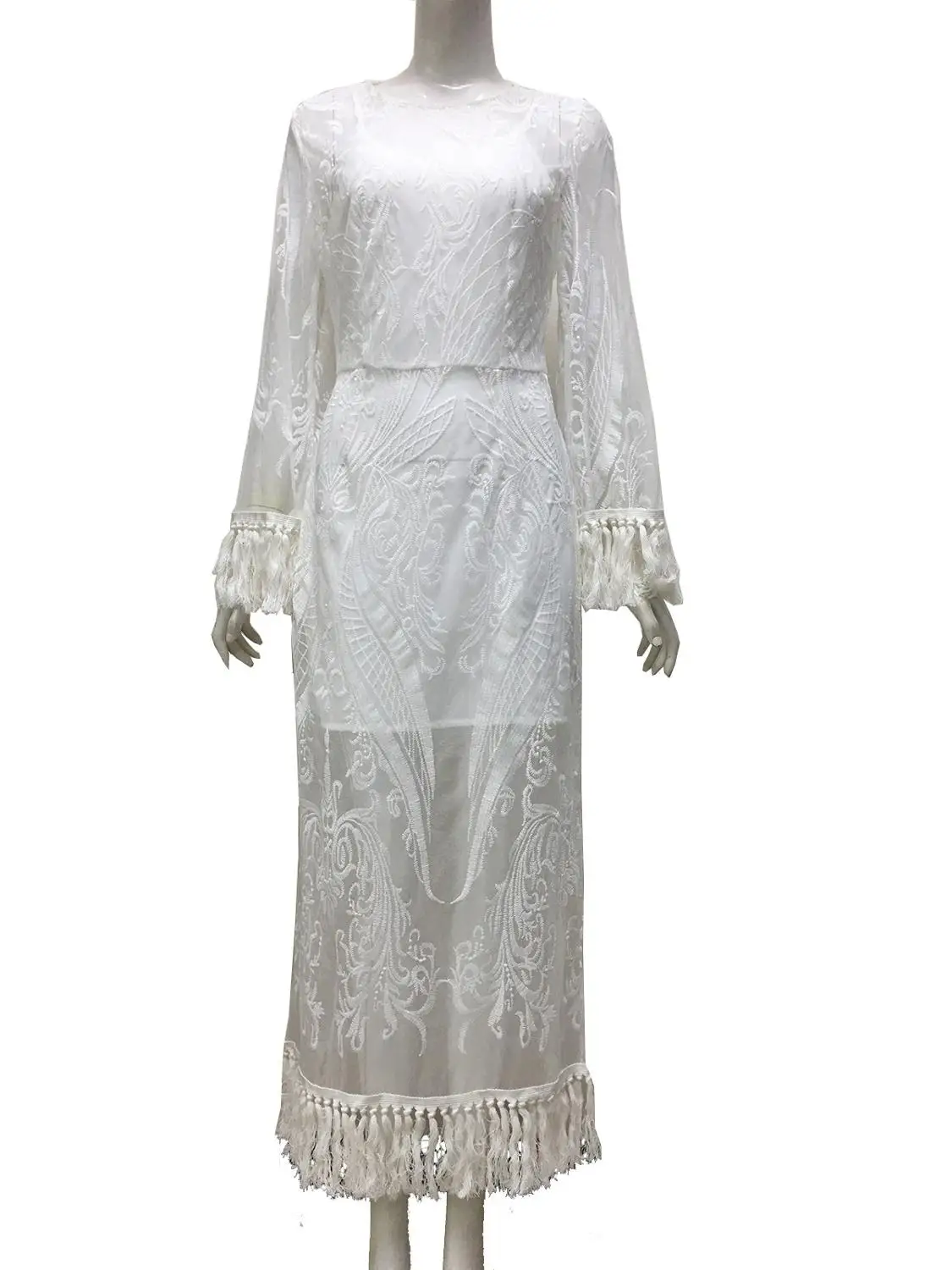 Женское длинное платье в стиле бохо Белое Кружевное Платье макси с вышивкой и
