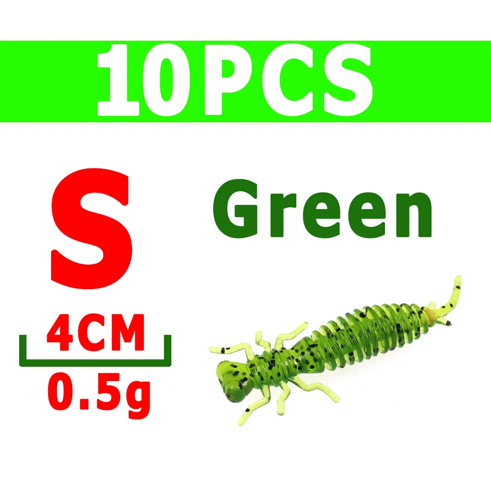 10pcs S green Wifreo 10 шт. Мягкая приманка личинка Стрекоза Нимфа муха для форели окунь панфиш Рыбалка насекомое приманка имитация приманки - Цвет: 10pcs S green