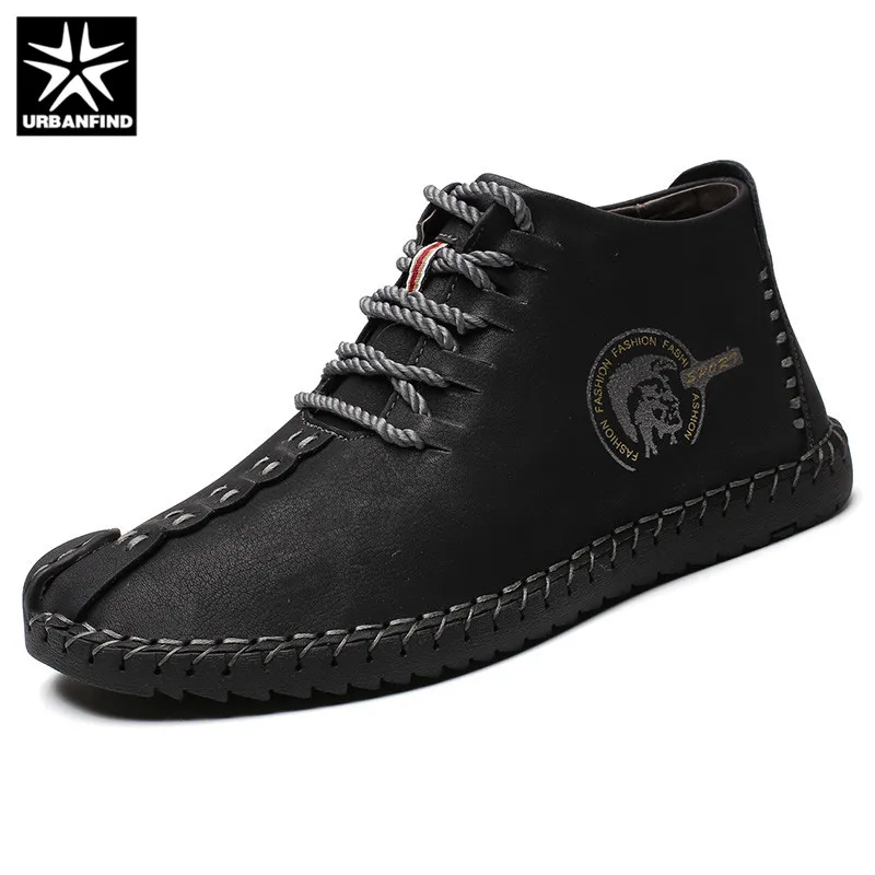 URBANFIND Quality Men Leather Boots Brand Fashion Ankle Shoes Warm Fur Lining Man Winter Casual Plus Size 38-48 | Обувь