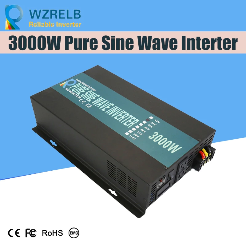 3000W Pure Sine Wave Inverter Solar Panel Inverter Power Supply Battery 12V/24V/36V/48V DC to 110V/120V/220V/230V AC Coverter