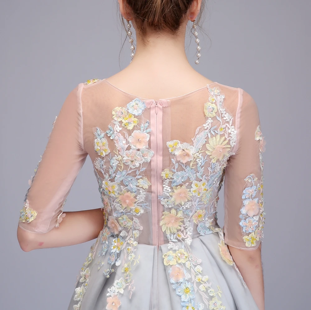 SSYFashion/Новое милое коктейльное платье серого цвета с коротким рукавом, длиной до колен, кружевной аппликацией, бисером, праздничное платье на заказ, торжественное платье