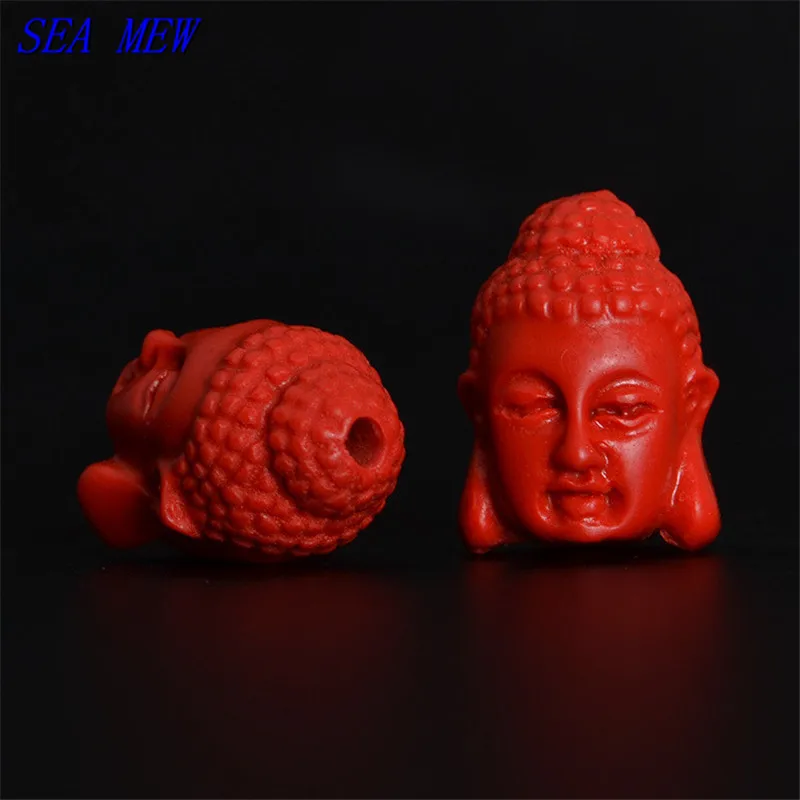 SEA MEW 5 шт. 11 мм * 15 красный циннабар Двусторонняя Будда бусины головка для