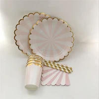 wedding decoratin party tableware set foil gold paper plates paper cup paper napkin paper straw gilrs day favor party supplies