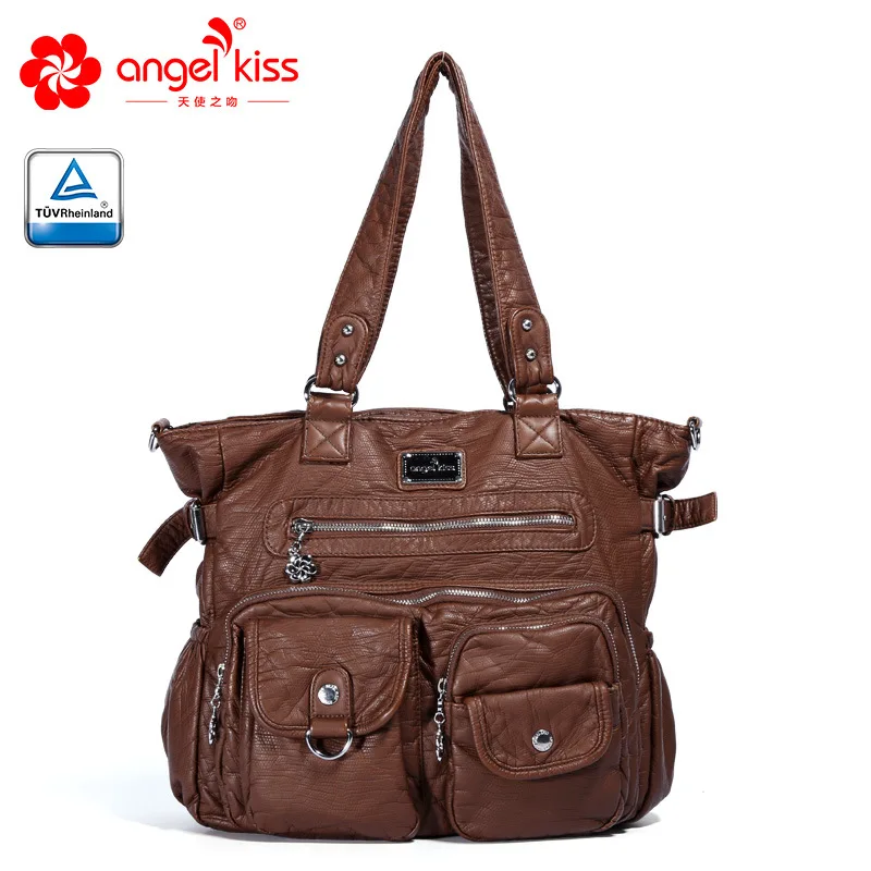 Brown Angelkiss, брендовые сумочки с эффектом потертости, женские сумки через плечо, вместительные сумки, сумки для женщин, высокое качество, сумки-мессенджеры, женские кожаные сумки - Цвет: Brown