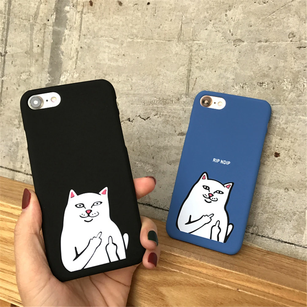 Fashion Funny Middle Finger Cat Scrub Hard Plastic Case For iPhone 7 Plus 5s SE Back Cover 6 6s 8 Shell |