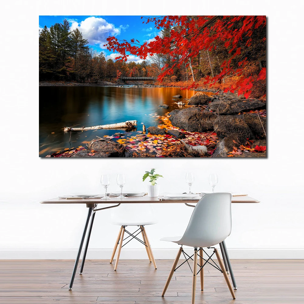 JQHYART Printing Oil Painting foliage lake forest leaves Wall Art Canvas Print Pictures For Living Room And Bedroom No Frame | Дом и сад