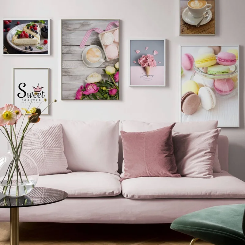 Макарон Торт кофе Wall Art Холст Картины Nordic Плакаты и принты настенные картины для