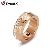 rainso 2019 fashion 8 0 mm wide hematite magnetic finger band rings for women us size elegant stainless steel bio energy jewelry