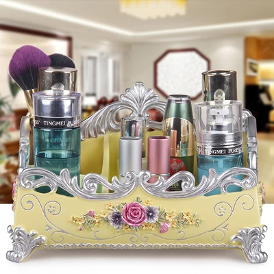 yellow Новая коробка для хранения косметики, настольная шкатулка для ювелирных изделий, европейская креативная коробка для макияжа из смолы, набор для макияжа, подставка для устройства - Цвет: yellow
