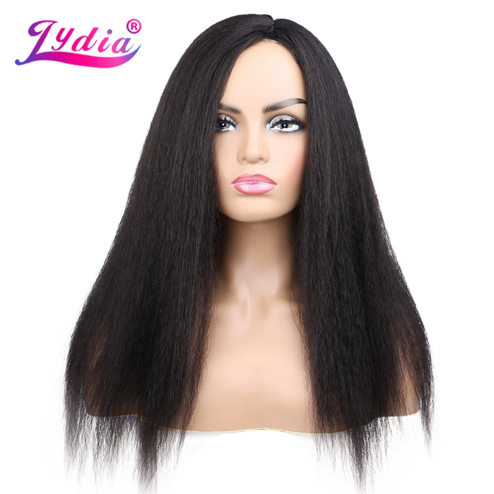 

Lydia Long Kinky Straight Synthetic Hair Wigs For African American Women Nature Black 18-22 Inch Kanekalon Afro Wig