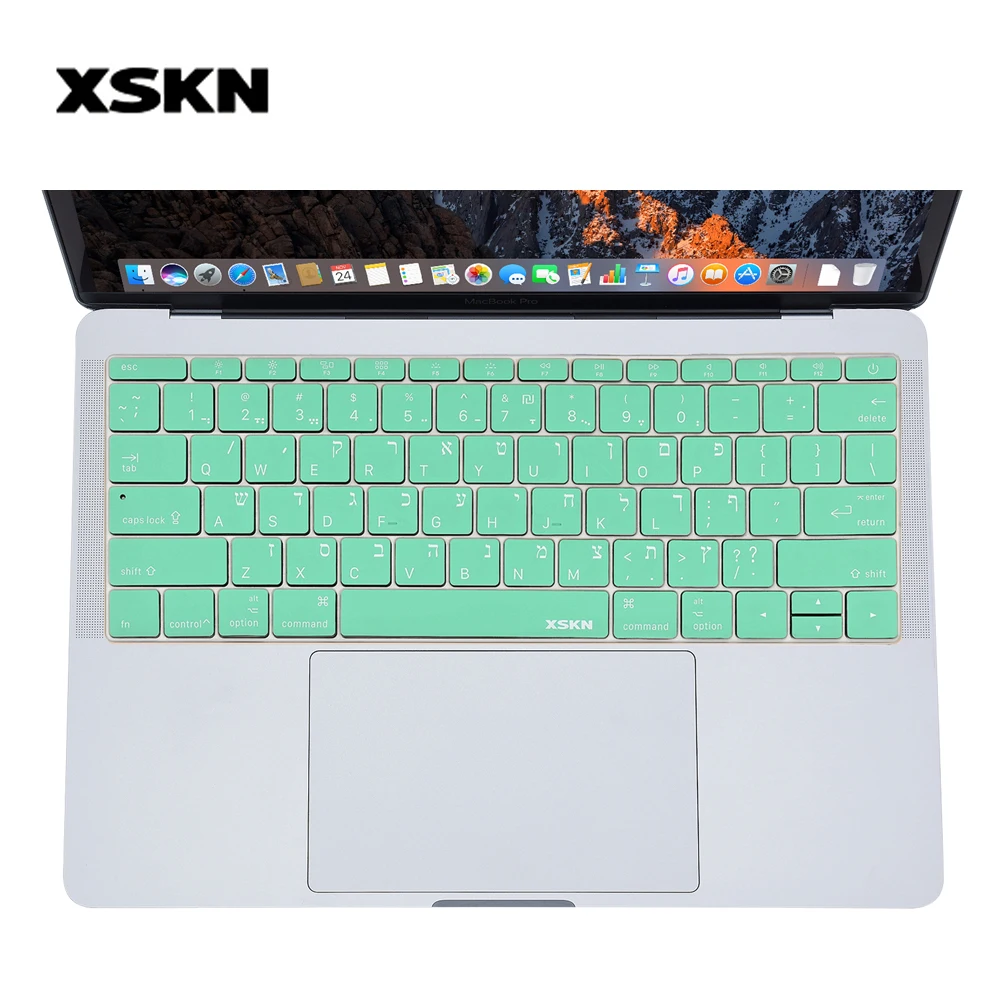 

XSKN Hebrew Mint Green Keyboard Protective Sticker Silicon Skin for New Macbook Pro 13 A1708 (No Touch Bar) & Macbook 12 A1534