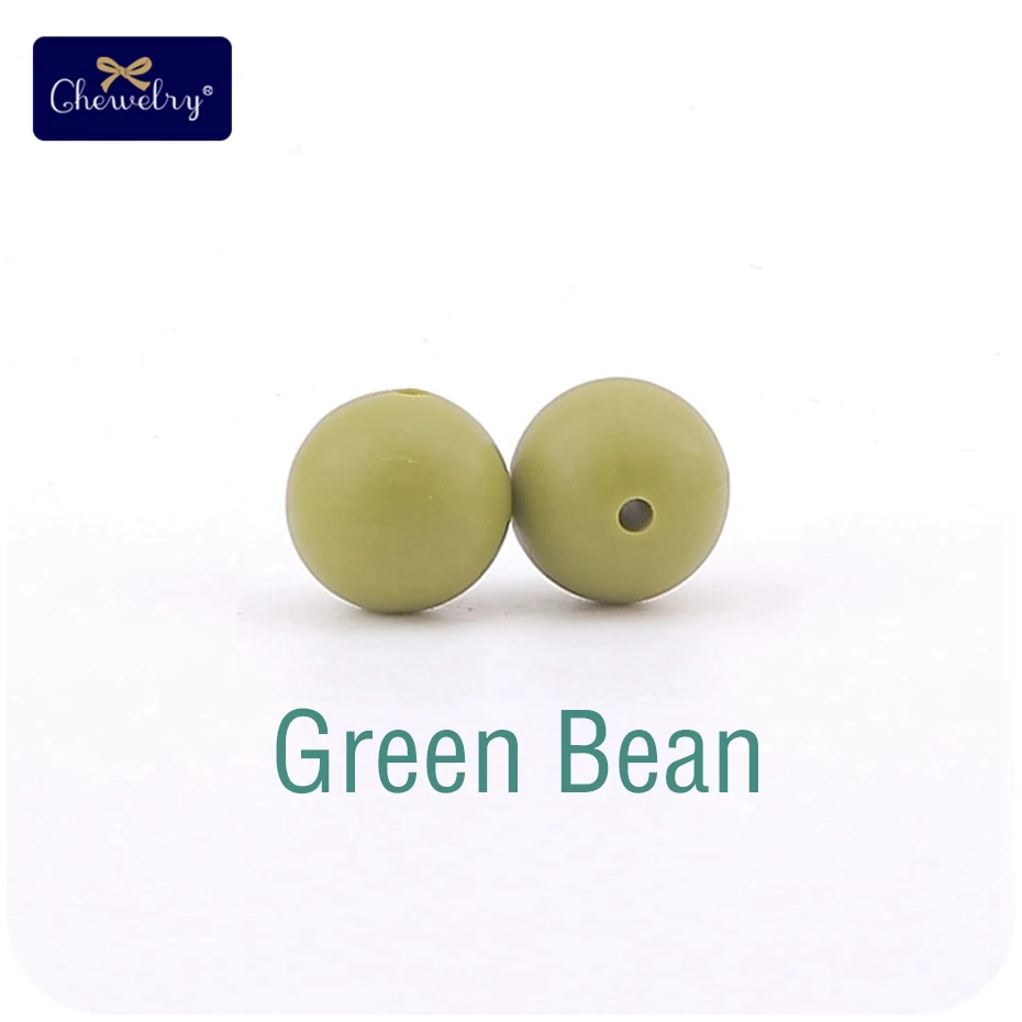 Green Bean 30 шт пищевого качества силиконовые бусины 12 мм жемчужные силиконовые бусины Детские игрушки DIY детские Прорезывания Зубов Ожерелье без БФА соска цепь аксессуары - Цвет: Green Bean