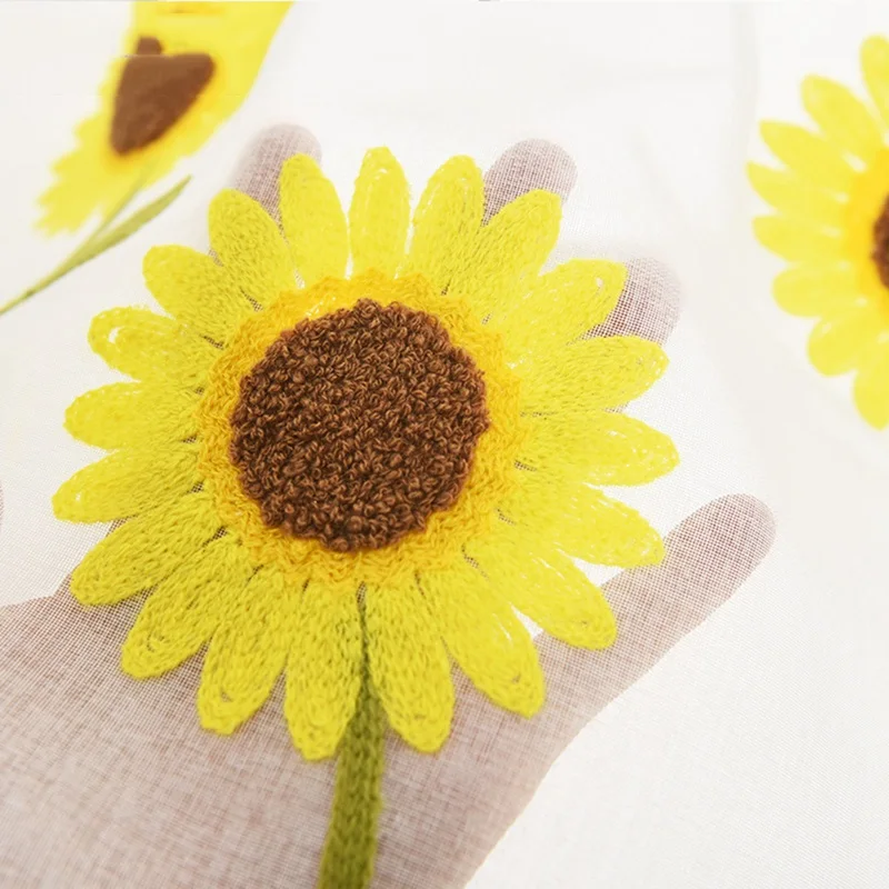 New Arrival 1 Piece Embroidered Sunflower Kitchen Curtain Short Window Curtain Cafe Valance Dining Room Decorative Curtain