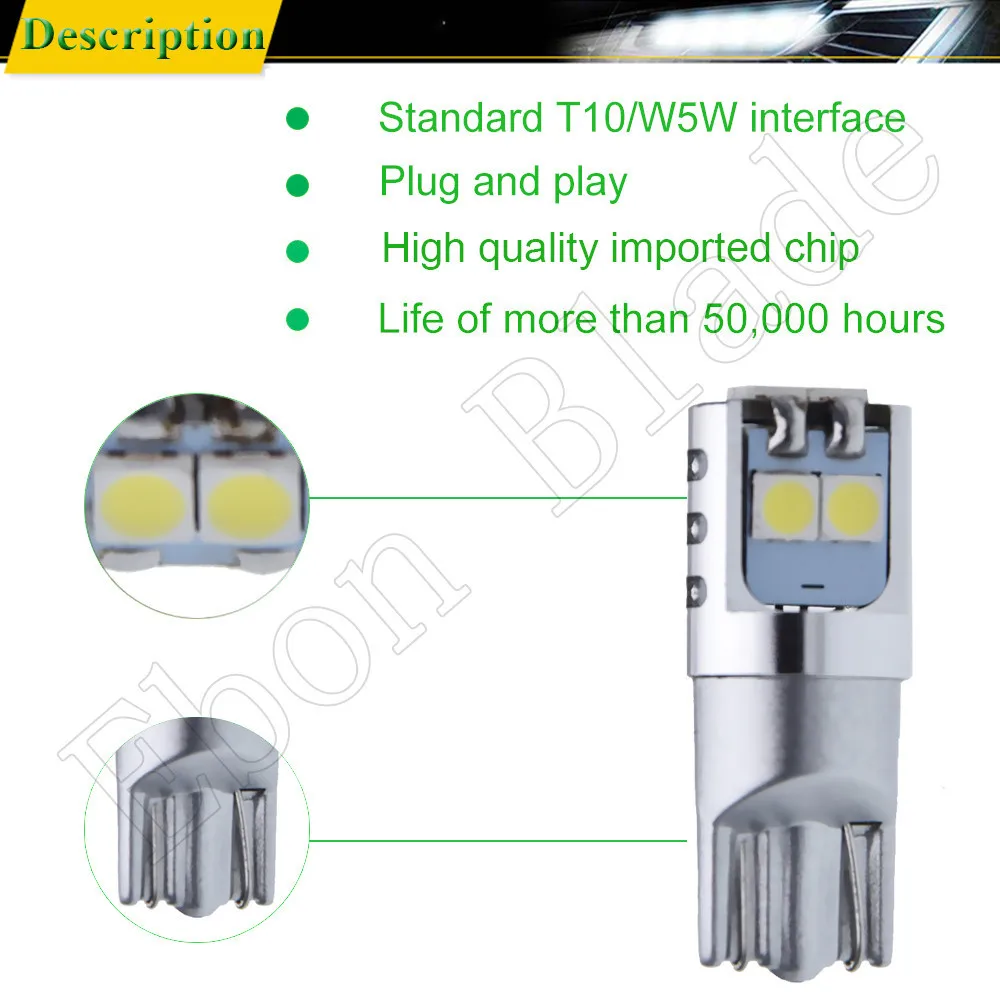 Светодиодная лампа t10 led w5w для стайлинга автомобиля 2 шт. 12 В 24 3030 smd W5W 5W5 светильник