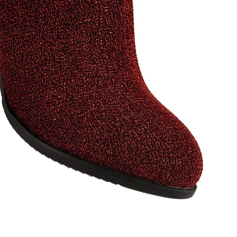 NEMAONE/Новинка Блестящая обувь на среднем квадратном каблуке Женские Сапоги выше