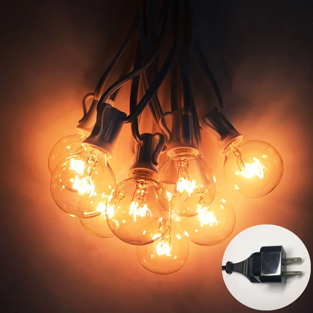 AC240V AU Plug 8 м белый кабельный светильник для патио s G40 вечерние круглые рождественские гирлянды светильник, 25 прозрачных винтажных ламп, Декоративная гирлянда для наружного двора - Испускаемый цвет: AC240V AU Plug