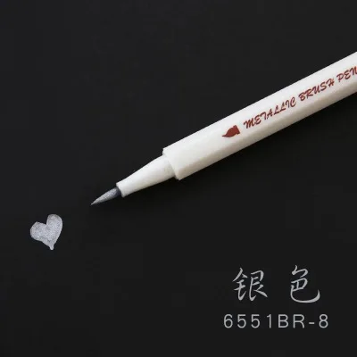 silver 1 шт. металлическая перламутровая цветная мягкая кисть Ручка Caligraphy ручка цветной знак ручка декоративная граффити альбом ручка для рисования студенческие принадлежности - Цвет: silver