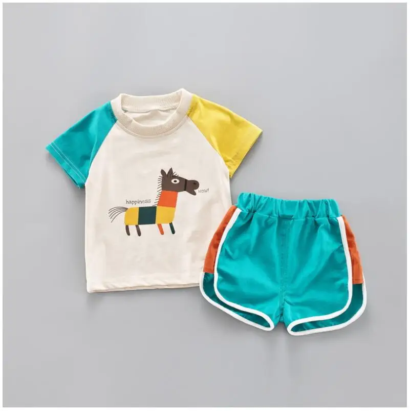 2019 Summer Baby Girls Boys Clothing Sets Toddler Infant Clothes Suits Cartoon Horse T Shirt Shorts Kids Children Casual Suit | Детская