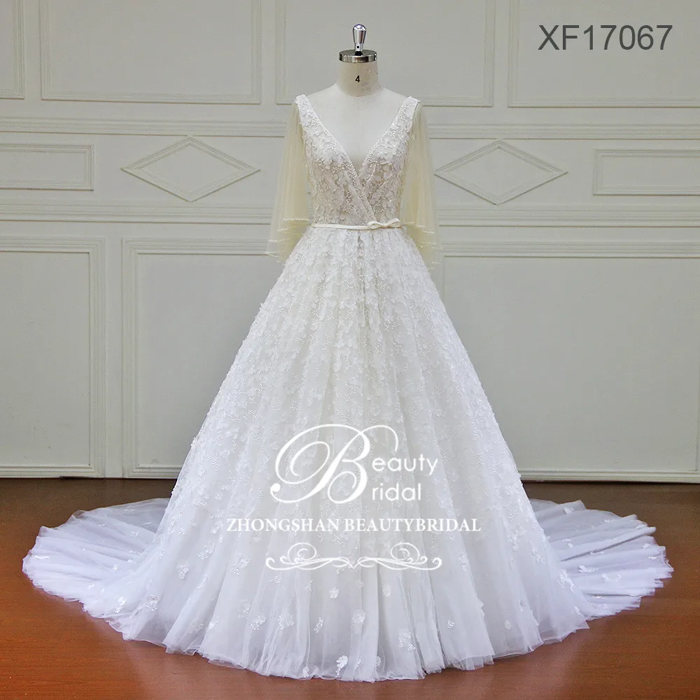 Свадебное платье-трапеция роскошное кружевное свадебное платье с длинным