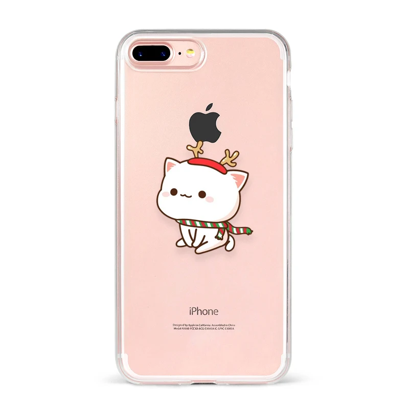 Peach Mochi Cat Cartoon Ctue lovely Love Couple Phone Case For iPhone 7 6 6S 8 PLUS X XS XR Max Transparente Soft Case For Girl - Цвет: TPU
