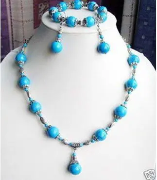 Ожерелье из тибетского серебра и бирюзы, серьги-браслеты